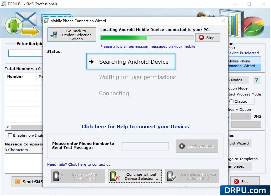Wizard shows connected device 
