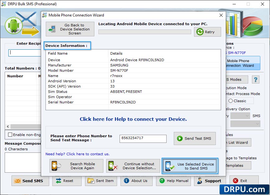 Select standard SMS or notification