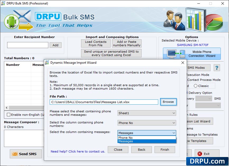 Select standard SMS or notification